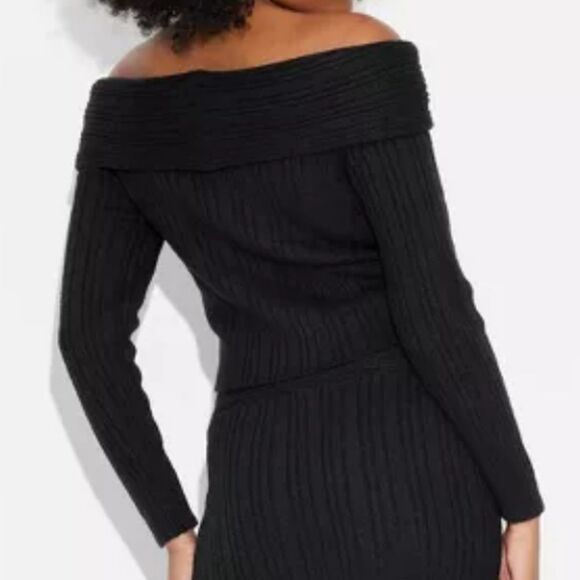Wild Fable Black Off-the-Shoulder Sweater Ribbed Knit. Whimsigoth. Dark Summer. - Picture 6 of 12